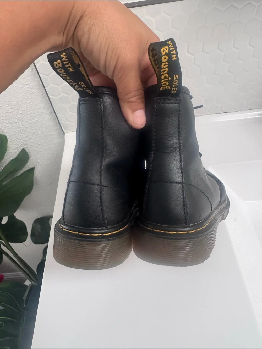 Dr. Martens Delaney Black Leather Lace-Up Boots in Size 2 youth Back to Class